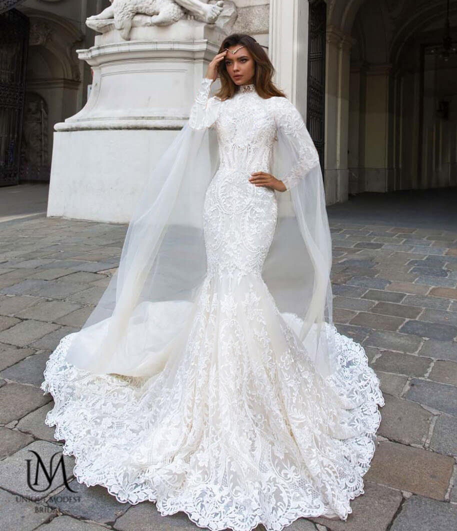 Luxury - Fancy Elegant Mermaid Modest Wedding Dress / Bridal Gown