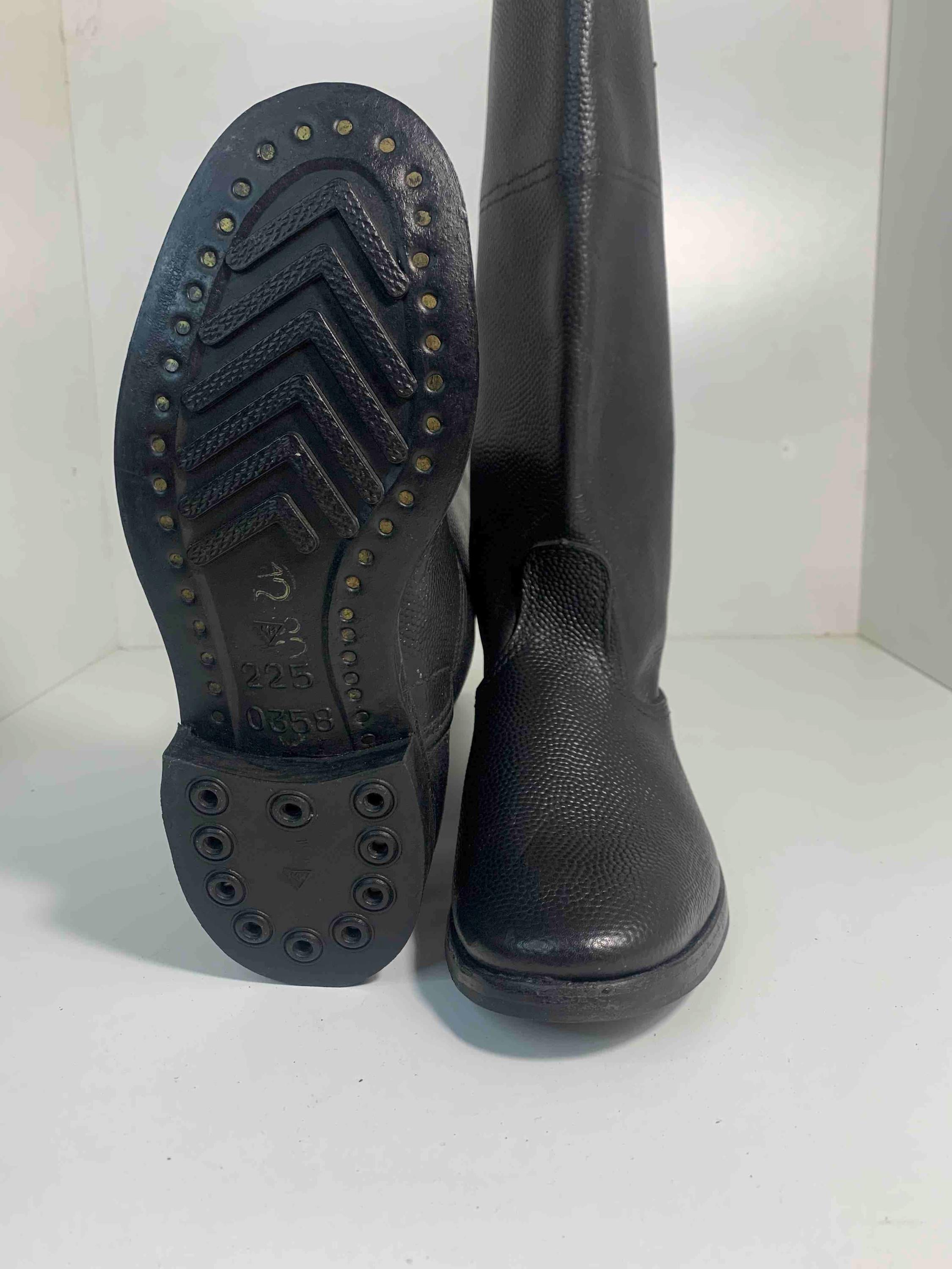 Vintage Soviet Leather Officer Boots | Calf-high Jackboots, Size