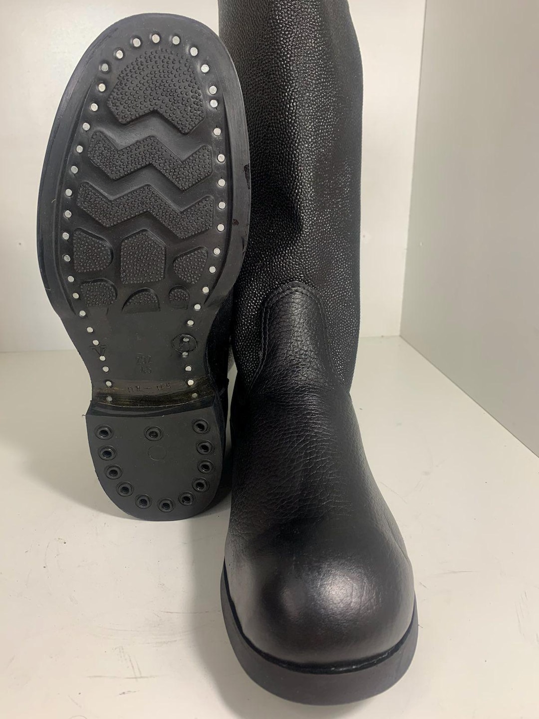 Soviet Russian Boots Soldier Sapogi Kirza Kersey Black (size 45