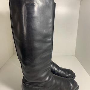 Vintage 1959 German Army Officer Leather Boots Schmollner – Size 38, Soft Black Chrome Leather Military Riding Boots