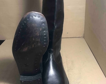 bottes d'officier chromées vintage (taille 44) URSS, bottes militaires de combat de l'armée en cuir noir époque soviétique