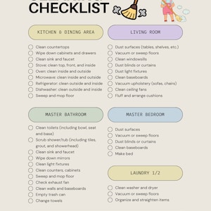 cleaning checklist digital down load  checklist editable