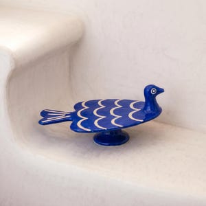 Kleine blaue Taube, Keramik, mediterran, italienisch, handgefertigt in Italien, Tischdekoration