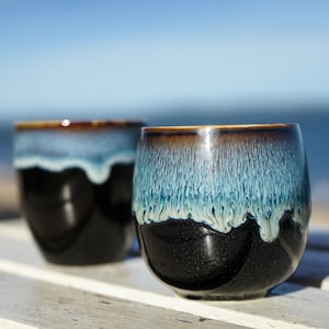 Handmade Ceramic Coffee Cup 6oz tea cup in Ocean Wave Blue Pattern Best for Coffee Lovers