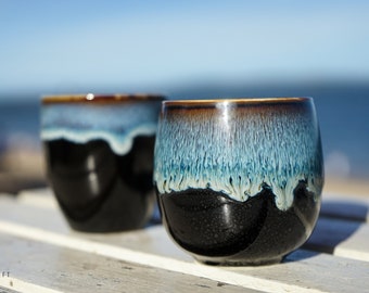 Holiday gifts Handmade Ceramic Coffee Cup: 6oz Ocean Wave Tea Cup