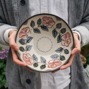 Ramen Bowl Handmade Ceramic Japanese Style Ramen Bowl in Flower Pattern