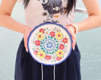 Handmade glazed patterned ceramic food plate