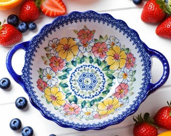 Hand-painted flower double-eared ceramic ramen bowl
