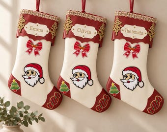 Personalized Leather Christmas Stocking, Genuine Leather Xmas Stocking with Name, Handmade Holiday Decor, Custom Family Christmas Gift