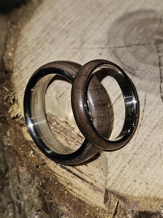 Handmade Steel Ring With Black Walnut Wood Inlay - Etsy display picture 1