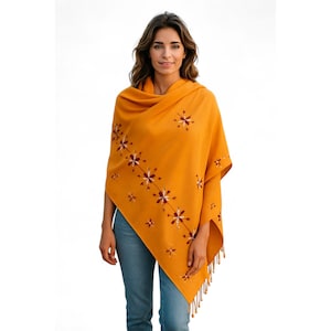 Women Wool Shawl Pashmina Small Size Handmade Cozy, Soft and Warm Winter Best Gifts for Her, Stylish & Unique Fashion Wool Orange (24&quot;x72&quot;)