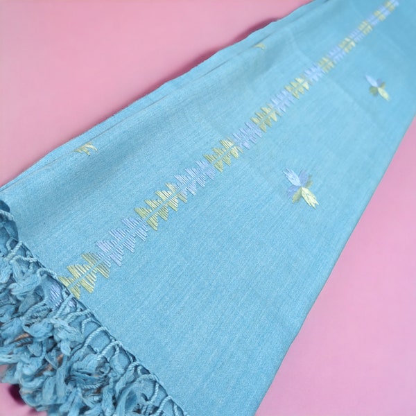 Pasham High Quality Wool 44" x 92" Women Shawl Wrap Meditation Blanket - Blue With Triangles