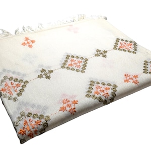 Pure Wool Shawl, Oversized Rhombus Embroidery Scarf, Off-White Women&#39;s Wrap, Wedding & Gift for Her