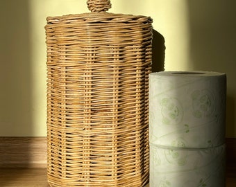 Wicker Toilet Paper Holder with Lid: Bathroom Storage Basket