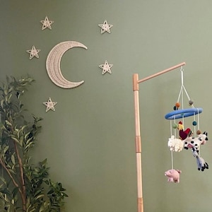 Set of moon and 5 stars, wicker wall hangings, kids room crescent moon decor