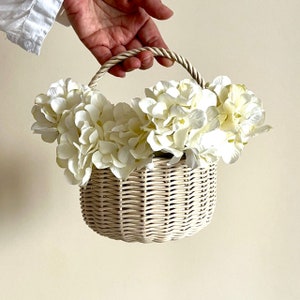 Tiny Ivory Wicker Easter Basket: Boho Flower Girl Decor