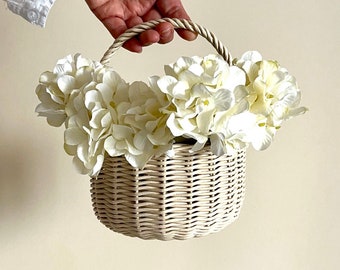 Panier de Pâques en osier ivoire : panier rond de demoiselle d'honneur bohème