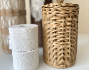 Wicker Toilet Paper Holder with Lid: Bathroom Storage Basket