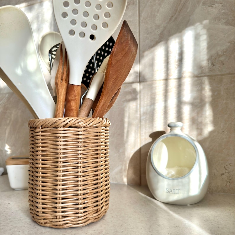 Wicker Rocking Spoon Wicker Kitchen Utensil Holder, Storage Basket, Crock - Etsy