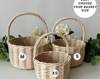 Ructik wedding decor Ivory Round wicker flower girl baskets with handle Eco friendly