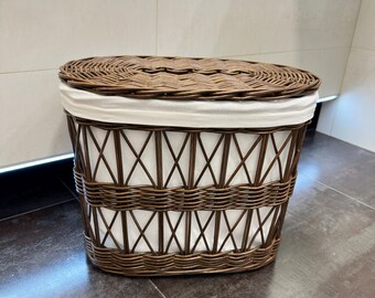 Wicker Large Laundry Basket with Lid: Openwork Hamper with Liner