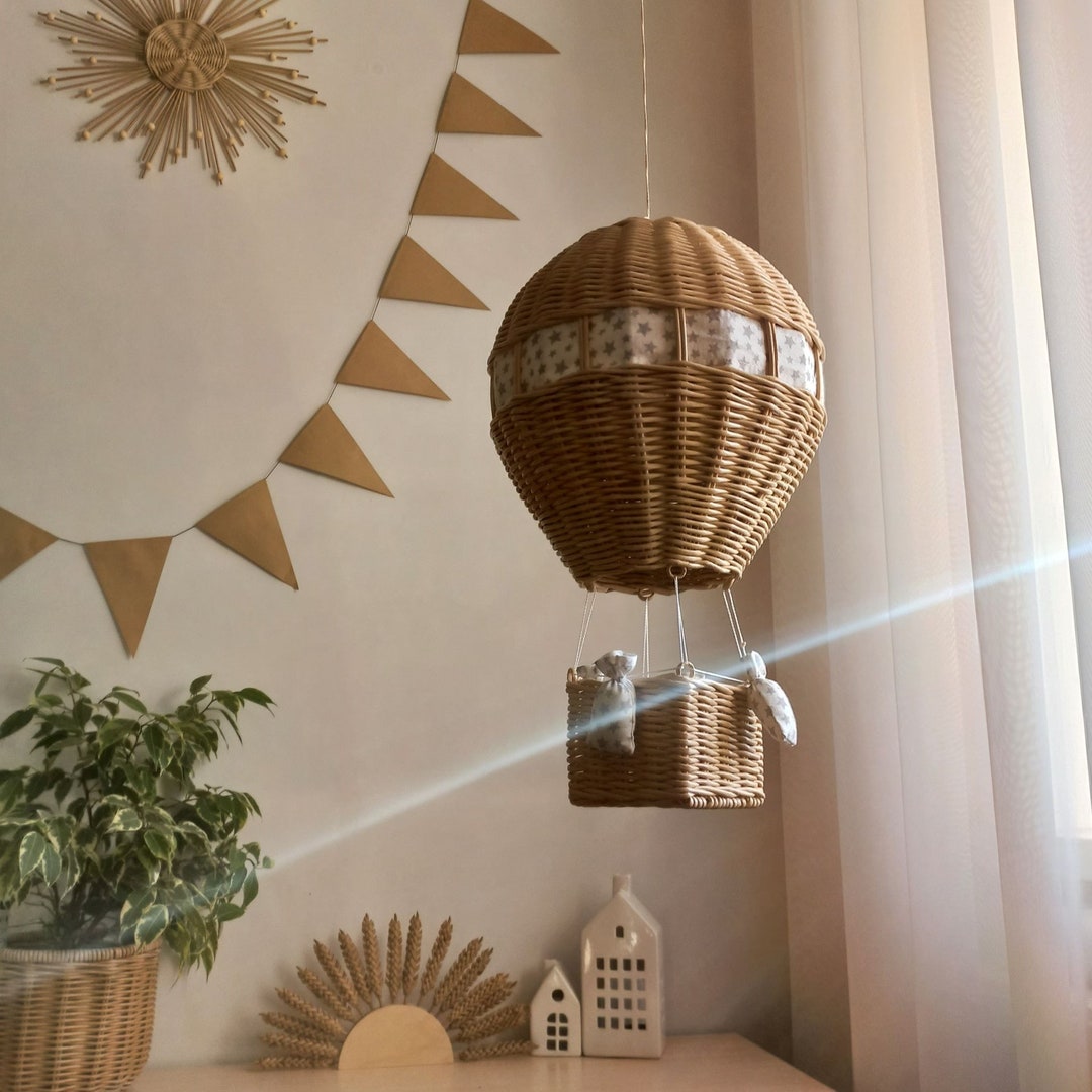 Wicker Hot Air Balloon Nursery Decor: Boho Baby Mobile - Etsy