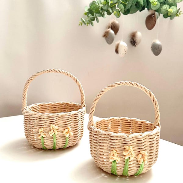 Handwoven Wicker Easter Basket: Rustic Farmhouse Spring Decor