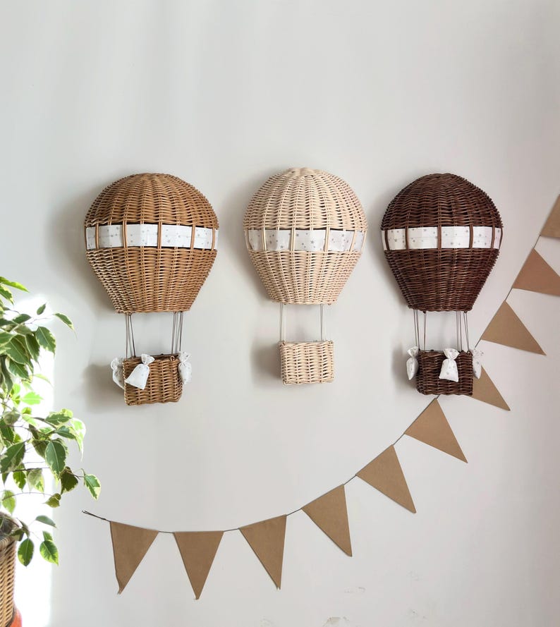 Baby Shower Gift Wicker Hot Air Balloon Wall Hanging: Boho Nursery ...