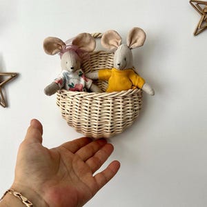 Wall pocket nursery organizer, Boho wall decor, hanging wicker storage basket, wall hanging basket, wicker kids room storage