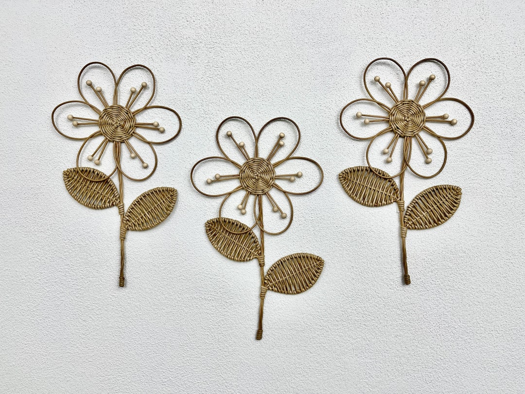Daisy Flower Wall Decor, 3 Piece Wall Art, Boho Wicker Wall Decor, Gift ...