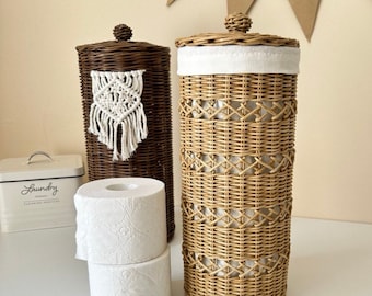 Wicker Toilet Paper Holder with Lid: Bathroom Storage Basket