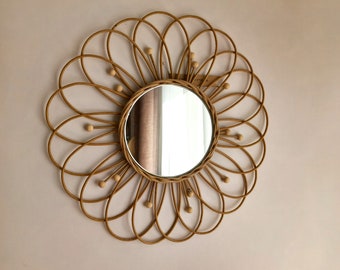 Wicker Daisy Flower Wall Mirror: Boho Nursery Decor