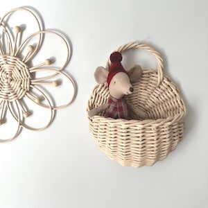 Wall hanging storage bag, small storage basket, wicker wall decor, handmade basket, toy organizer