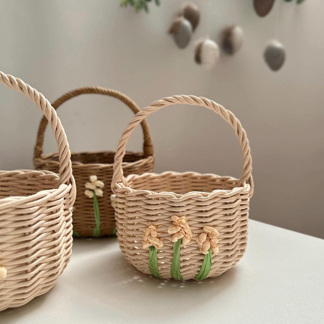 Handwoven Wicker Custom Easter Basket With Original Ribbon Embroidery ...