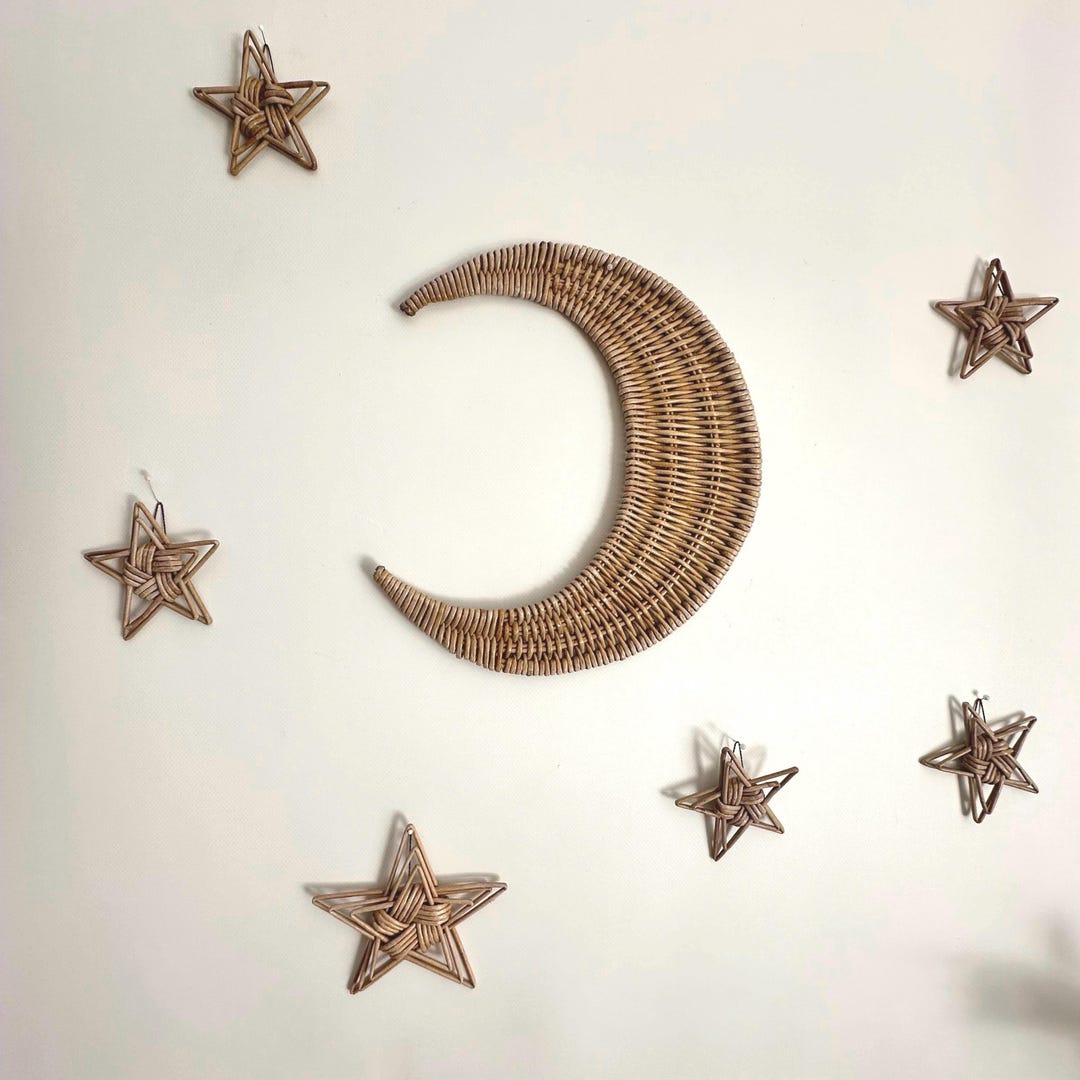 Wicker Moon and Stars Wall Decor: Celestial Nursery Set - Etsy