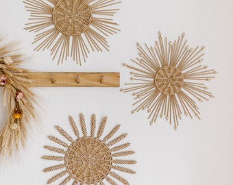 Wall hanging Set of 3  sun, Coastal Wicker Wall Art, Nautical Beach House Decor