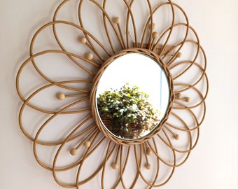 Wicker Daisy Flower Mirror: Boho Nursery Wall Decor