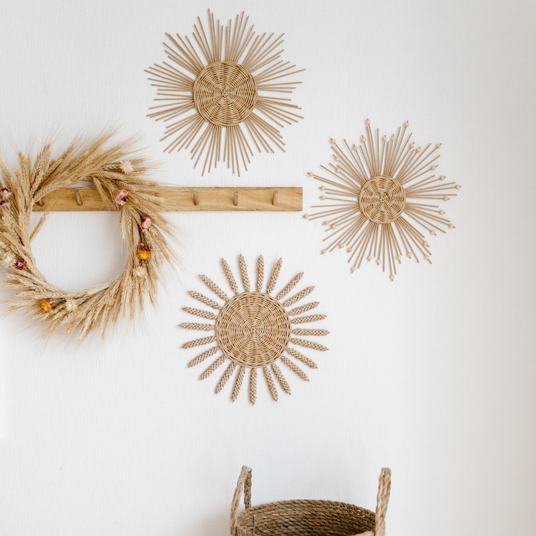 Wicker Sun Nursery Wall Basket Set: Boho Triptych Decor - Etsy