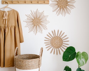 Wicker home decor, Rattan sun wall hanging, living room wall art, nursery wall art, christmas sale, modern wall art