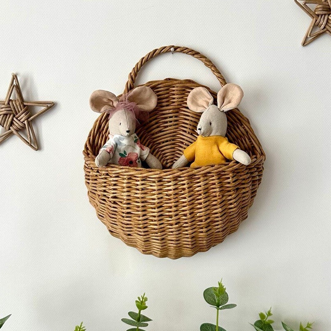 Wicker Wall Hanging Basket: Nursery Organizer, Kids Room Decor (6 ...