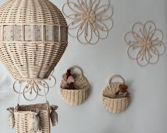 Set of 6 nursery wall haging decor, Big hot air balloon kidsroom boho Art