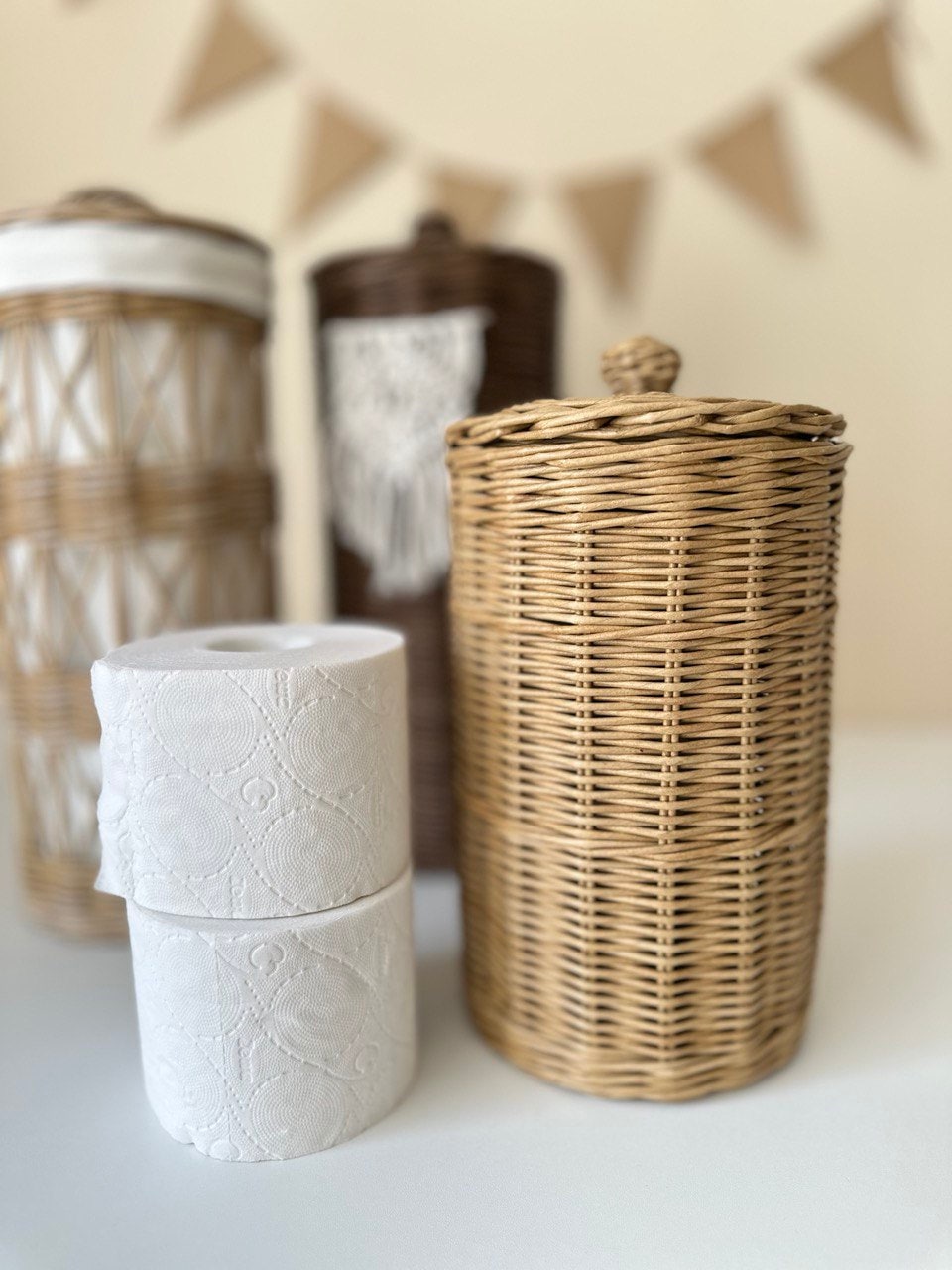 Toilettenpapier-Aufbewahrungskorb Mit Deckel – Platzsparend, Hält Bis Zu 12 Rollen – Beige