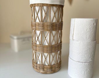 Wicker Toilet Paper Basket with Lid: Woven Roll Holder