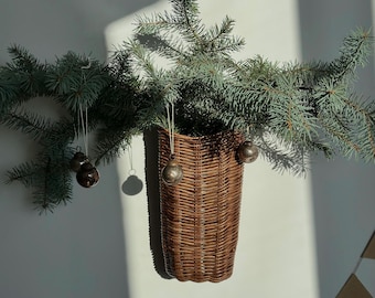 Brown Storage Wicker Wall hanging pocket basket Living room Rustic Home decor