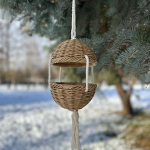 Mangeoire à oiseaux suspendue, décoration de jardin en osier, décoration extérieure de patio rustique