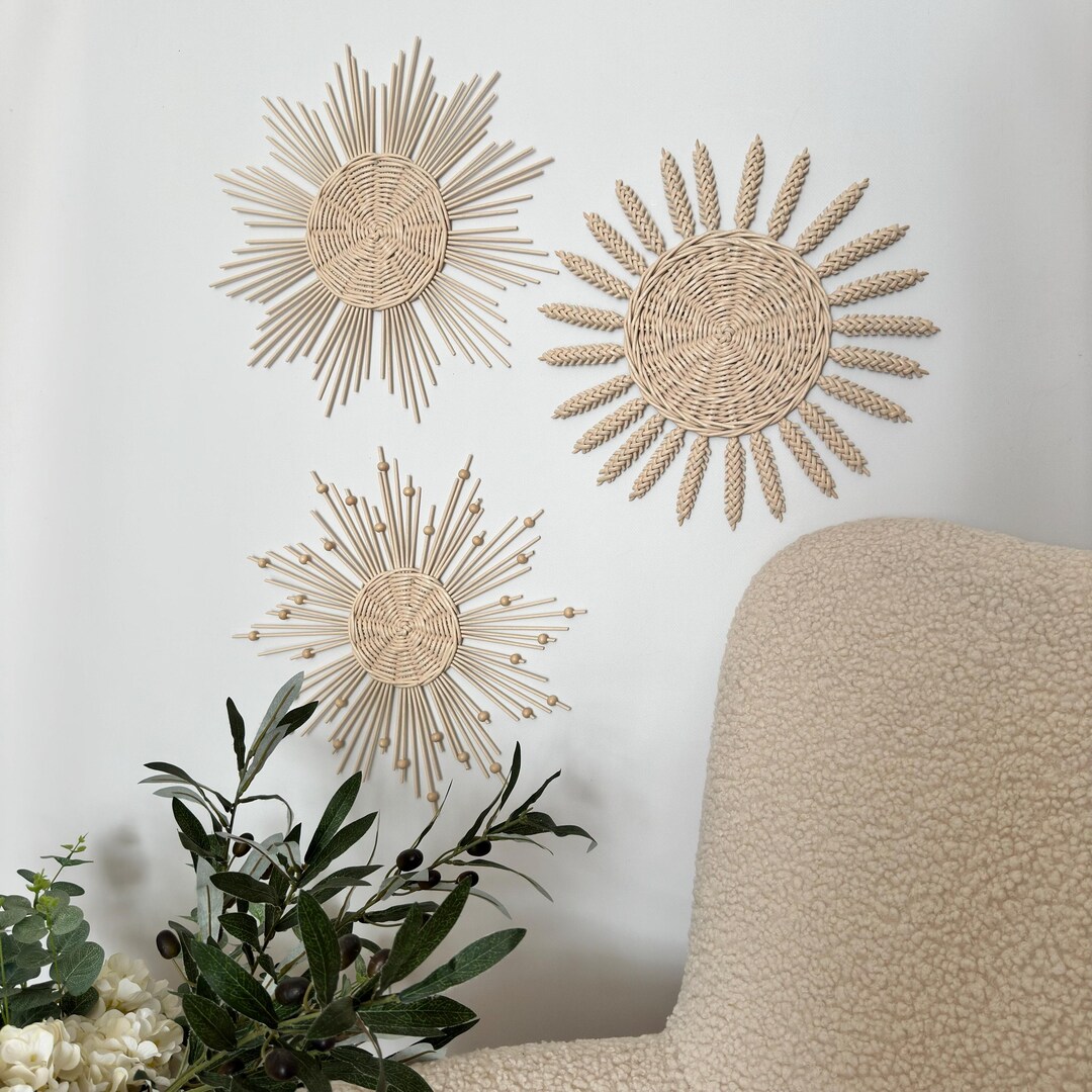 Coastal Wicker Wall Decore, Wicker Home Decor, Rattan Sun Wall Hanging ...
