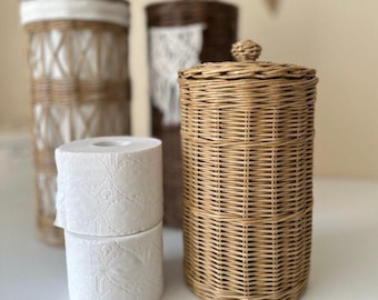 Toilet paper wicker storage basket with lid Spare Roll Holder Tissue box Bathroom Decor
