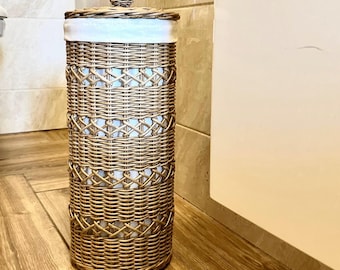 Wicker Toilet Paper Basket with Lid: Cylinder Storage Holder