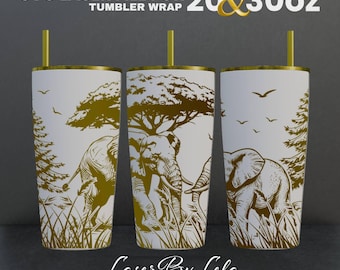 Elephant Laser Engraved Full Wrap Design For 20 and 30 oz Tumbler, Elephant for SVG Laser file, Animal for Laser Rotary Machine