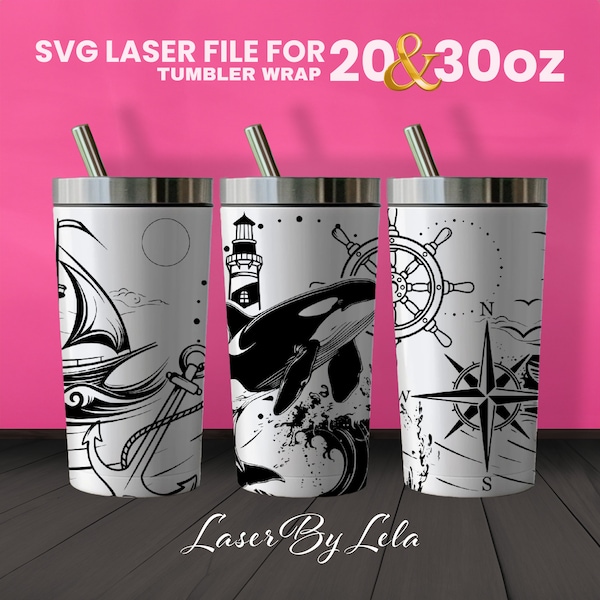 Nautical Laser Engraved Full Wrap Design For 20 and 30 oz Tumbler, Nautical SVG Laser file, Nautical Wrap for Laser Rotary Machine